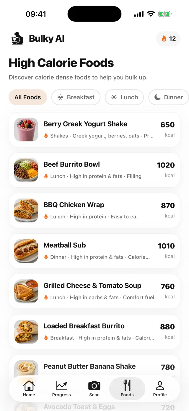 Bulky AI foods catalog