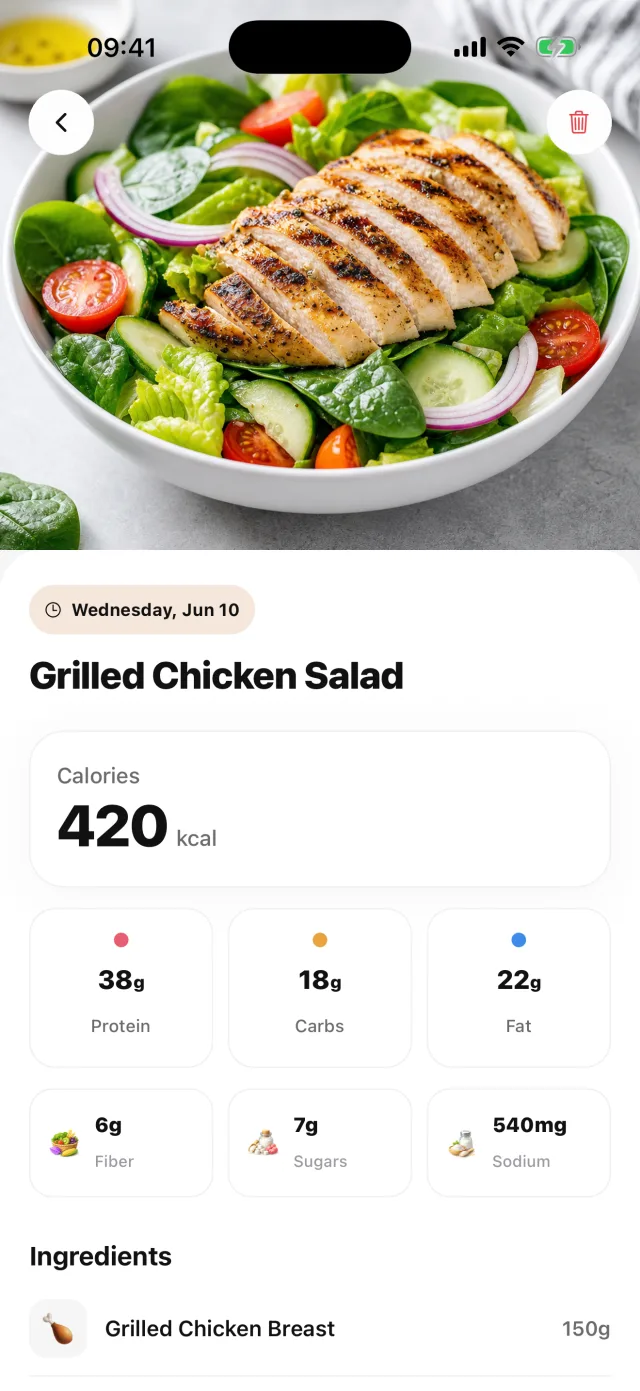 AI meal breakdown with macros and ingredients