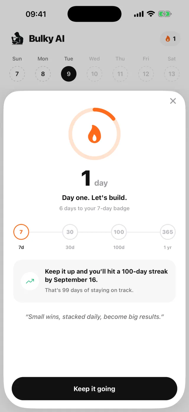 Streak celebration screen